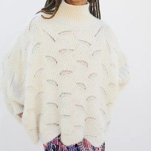 Anthropologie 'Rue' Ivory Scalloped Hem Turtleneck Sweater - ONE SIZE